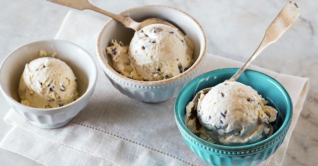 Three bowls of walnut ice cream.